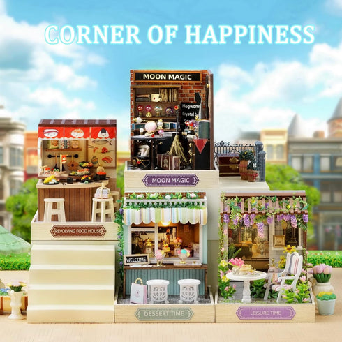 Flever Dollhouse Miniature DIY House Kit Creative Room with Furniture for Romantic Artwork Gift (Revolving Food House)