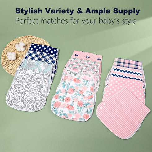 2-in-1 6 Pack 3 Burp Cloths and Baby Bibs - Large Super Absorbent Soft Cotton Burping Cloths for Spit Up, Layers Thick