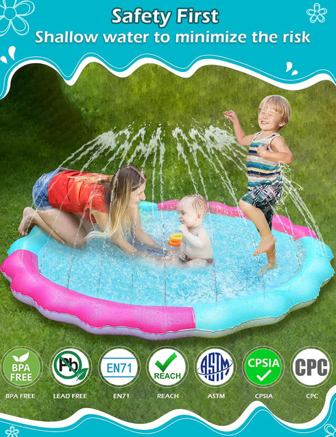 Kids Dog Splash Pad Sprinkler, Non-Slip Splash Pool for Summer Outdoor Water Fun, 59"R for Small Medium Large Dogs