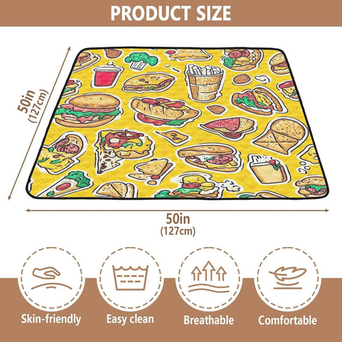 YETTASBIN 50 50 Inch Tummy Fast Food Baby Play Mat for Floor x - Portable Soft Quilted Crawling Mat Waterproof Foldable