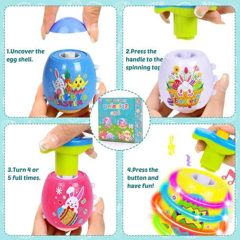 Itscolofy 4 Pack Easter Basket Stuffers for Kids Light Up Spinning Singing Tops with Flash, Easter Gifts for Toddler