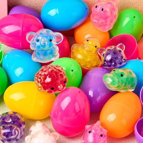 24 JOYIN Pcs Easter Prefilled Eggs with Mochi Squishy Toy, Squeeze Toy Fillers for Easter Egg Hunt, Basket Stuffers