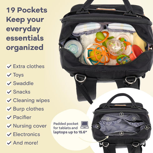 Backpack, Pack RUVALINO Diaper Bag Multifunction Travel Maternity Baby Changing Bags, Large Capacity, Waterproof, Black