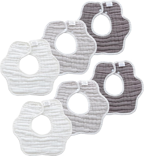6 Pack MUKIN Soft Cotton Muslin Baby Bibs | Adjustable Snap Closure for Newborns| Absorbent for Drooling, Teething