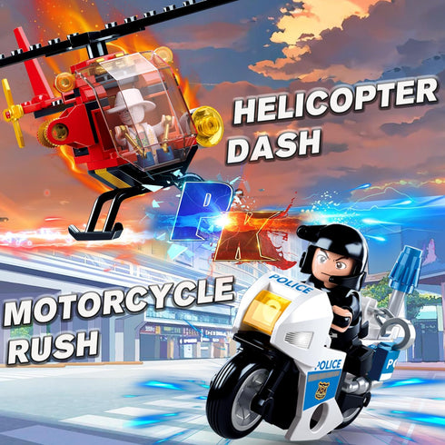 Set, Command 6+, 540 City Police Chase Building SWAT Mobile Police Truck Building Toy with Helicopter & Police