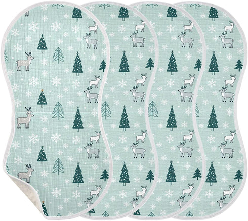 decor gift 4 Pack 22x11in Cotton Baby Burp Cloths Good Absorbent? Merry Christmas Simple Line Reindeers Green Baby Burp