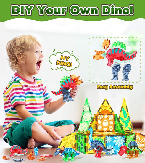 3-5 4-8 8-12 5-7 Magnetic Tiles Dinosaurs Magnet Building Blocks Toys for Kids Ages Creative Animals Educational Stack