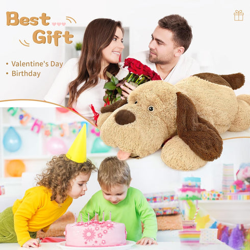 MorisMos Giant Dog Stuffed Animals 40", Large Brown Dog Puppy Plush, 40 inch Big Dog Pillow for Kids