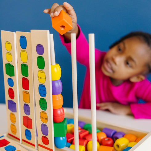 Set 46 5 Melissa & Doug Bead Sequencing with Wooden Beads and Double-Sided Pattern Boards