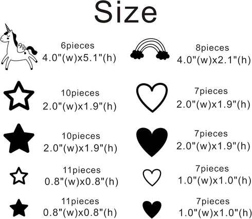 Unicorn Rainbow Star Heart Wall Decal, Removable Vinyl Wall Stickers for Baby Kids Bedroom Nursery Decor A13