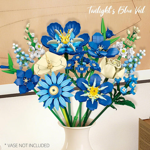 Set, 766 PCS-JJ9240 Flower Bouquet Building Blocks Creative Blue Tulip Artificial Flower Plant Models, Home Decor