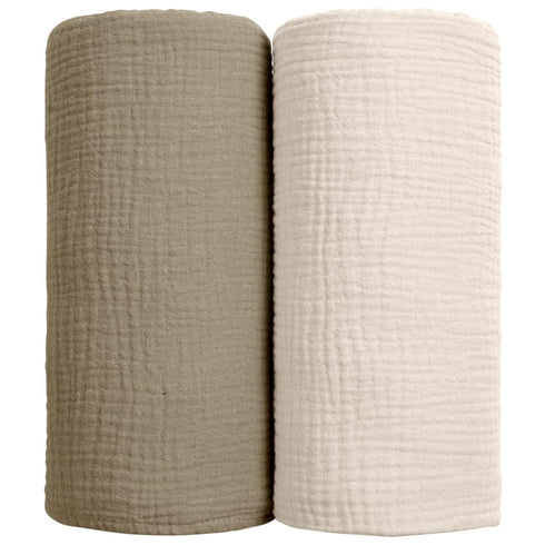 Muslin Swaddle Blanket Baby, Cotton Swaddling Blanket Soft Baby Receiving Blanket Neutral 2Pack (Olive)