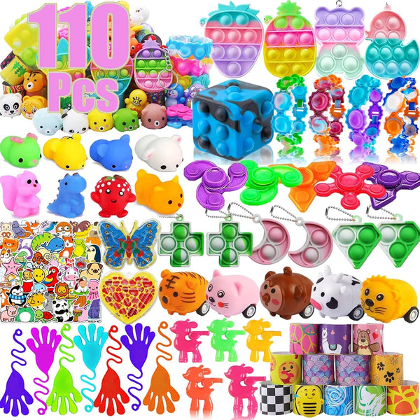 110 Pcs Pop Fidget Party Favors for Kids, Pinata Stuffers, Treasure Box Toys, Classroom Prizes, Goodie Bag Stuffers for