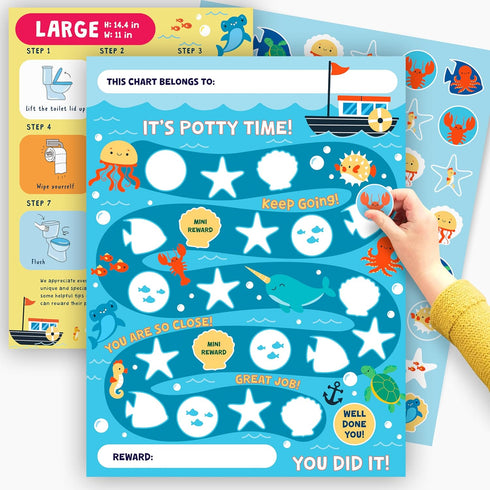Potty Sticker Chart for Kids x10 pcs - Ocean Theme Potty Training