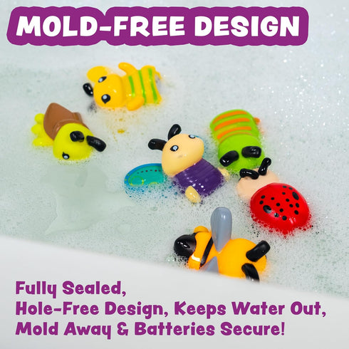 6 Pack Tub Works Bugs Light Up Bath Toys, | Water-Activated Light Up Toys Flash & Change Color | Easy-Grip Baby Girl