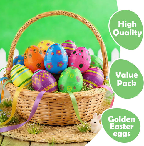 60 Pack 2.3 Inches LEASEN Printed Easter Eggs Bulks, Empty Plastic Easter Eggs Fillable for Easter Egg Hunt, Easter