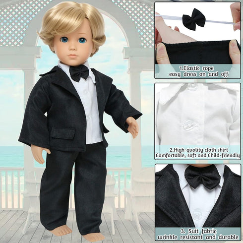 18 Inch Set, 18 Inch Doll Clothes Accessories Wedding Bride Wedding Dress and Groom Suit Outfit, Veil, Bow Tie