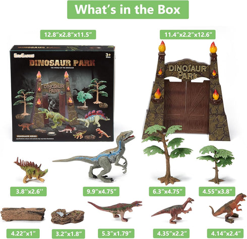 Dinosaur Toys for Kids 3-7, Realistic Jurassic Figures with Park Gate, Educational Play Set for Boys & Girls