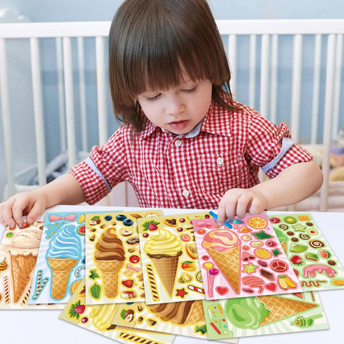 Ice Cream Party Kids Sticker Sheets: 36 Sheets Build Your Own Stickers, Mix and Match Ice Cream Decals