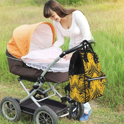 DWVTSLH Backpack Mummy Backpack Mustard Yellow and Black Diaper Bag Multifunction Nappy Bags Waterproof Large Capacity