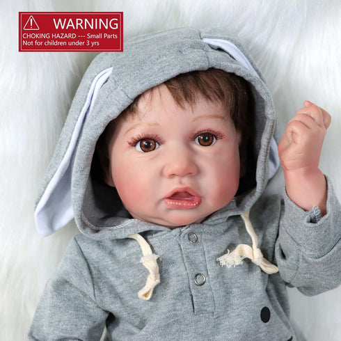 Realistic Reborn Baby Dolls Boy - 22 Inches Soft Vinyl Baby Doll Toy with Bunny Jumpsuit, Gift for Kids Age 3+