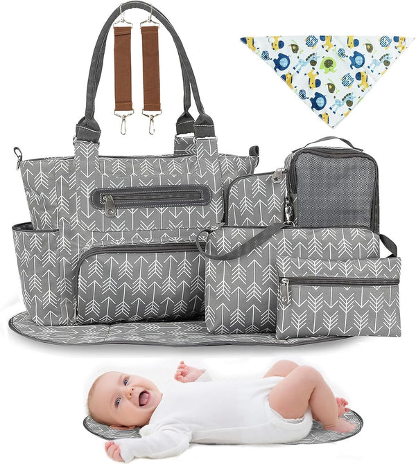Moclever 8pc Diaper Tote Set, Baby Essentials with Multifunctional Diaper Bags, Bottle