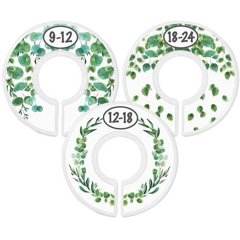 Botanical Nursery Closet Dividers - 7x Size Dividers for Baby Clothes, Eucalyptus Vines Greenery Decor