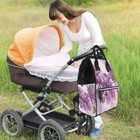 FHEDVBN Backpack Mummy Backpacks Daypack Lilac Flowers Diaper Bag for Women Multifunction Waterproof for Mom Dad, Large
