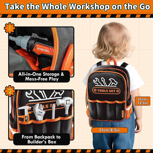 Set Backpack, 50 Set 3 4 KidBloom Toddler Tool with PCS Kids Tool with Electronic Toy Drill, Safety Helmet & DIY Parts