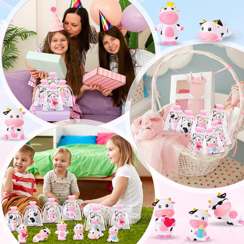 50 Sets Set Jenaai Cute Rubber Cow Gifts Include Squeak Floating Cows Moo Moo Cards Organza Bags Rubber Animal Figures