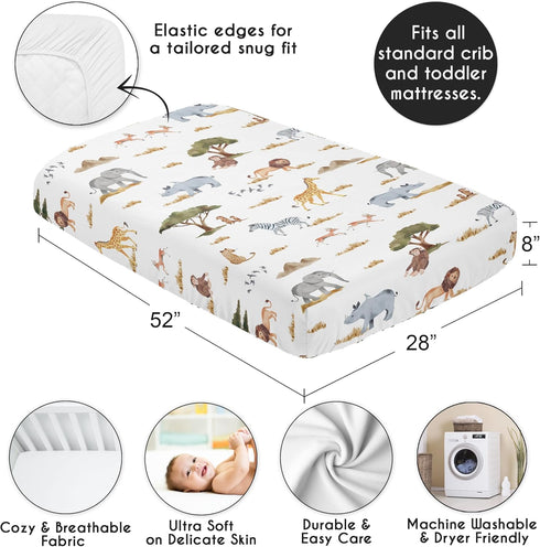 Sweet Jojo Designs Fitted Baby Crib Sheets (Jungle Safari Animals) for Boys or Girls, Infant Nursery, Toddler Room