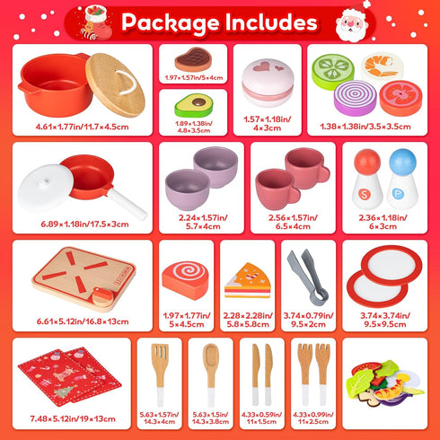 Commodum Set, 24 Countdown 3+ Christmas Advent Calendar Gifts for Kids, Kids Wooden Play Cooking Pretend Play Kitchen