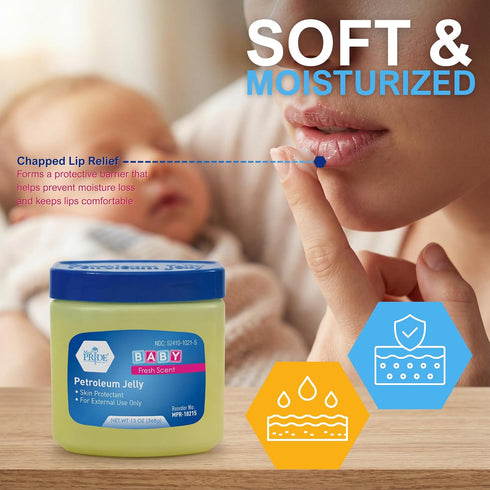13 oz MED PRIDE Petroleum Jelly with Fresh Baby Scent, Baby Blue, Skin Protectant & Moisturizer for Dry Skin, Rashes