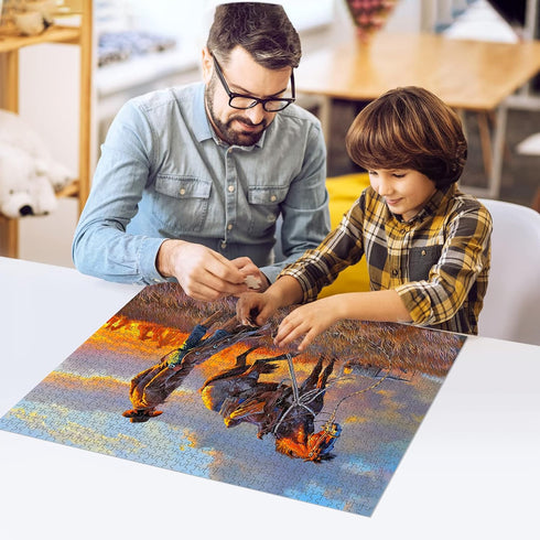 najiaxiaowu Wooden 1000 Pieces Jigsaw Puzzles for Adults, Western Cowboy Rider Prairie Wind Flower Puzzle