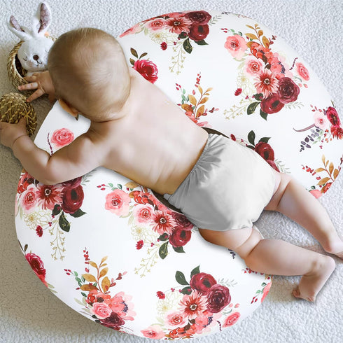 SWESEN Floral Nursing Pillow Cover for Baby Girl, Soft Organic Breastfeeding Pillow Slipcover, Burgundy Watercolor