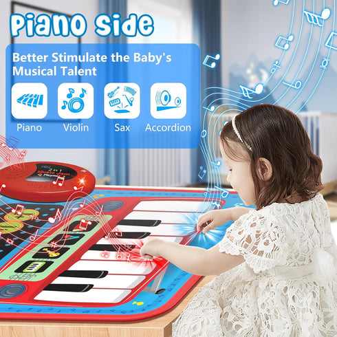 2-in-1 Musical Mat Toys - Piano Keyboard & Drum Set with 2 Drum Sticks for 1-5 Year Old Boys & Girls, Blue