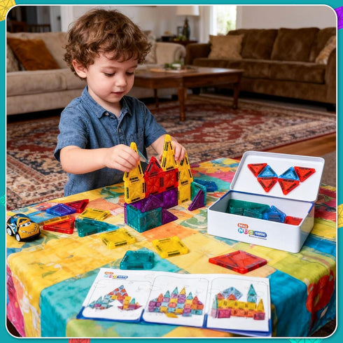 RiteHold 43PCS 2 Set 3-8 Magnetic Tiles for Kids Mini Magnet Tiles Building Toddlers Magnetiles Travel Toys with Case