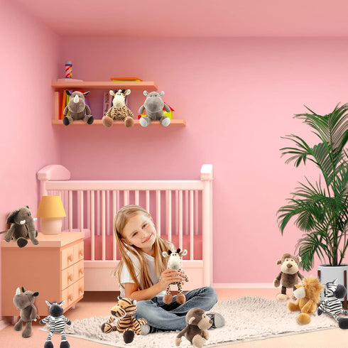 8 Pieces Jungle Animal Plush Toys Set - 11 Inch Lion, Elephant, Zebra, Giraffe, Tiger, Monkey, Rhino, Hippopotamus