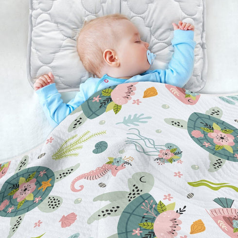 KICPOAY 30x40 Inch Swaddle Blanket for Turtle Sea Horse Baby Receiving Blanket Muslin Baby Swaddles Soft Cotton