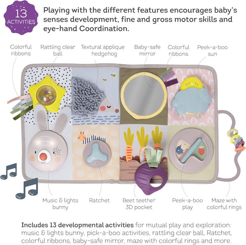 13 3D Taf Toys Newborns & Toddlers Busy Board with Music & Lights Montessori Activities Baby Safe Mirror, Activities