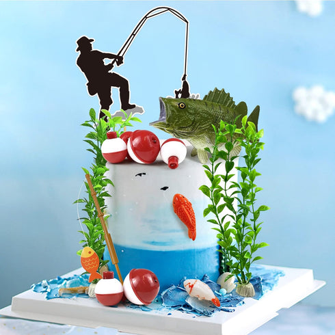 KDPATFAV 14 Pieces Fisherman Themed Decoration Gone Fishing Cake Topper for Retirement Party Supplies