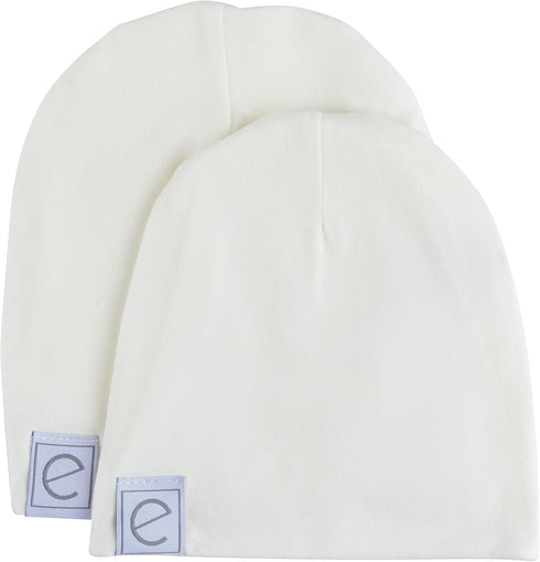 2 Set, Ely's & Co. Cotton Knit Jersey Swaddle Blanket and Beanie Baby Hats Gift Large Receiving Blanket (Ivory)