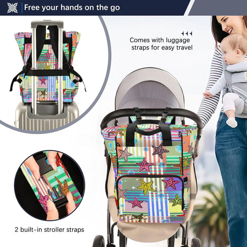 YANENDIE Backpack, Backpack Backpack Colorful Starfish Diaper Bag Unisex Travel Baby Diaper Bags with Stroller Straps