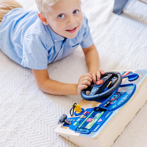 Melissa & Doug Vroom & Zoom Interactive Wooden Dashboard Steering Wheel Pretend Play Driving Toy