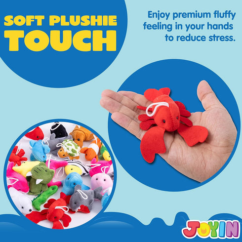24 (24 3" JOYIN Pcs Mini Sea Animal Plush Toys Units Each), Stuffed Sea Animal Bulk for Kids Birthday Party Favors