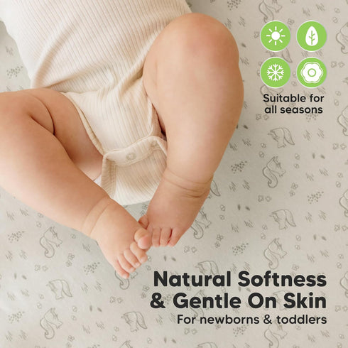 KeaBabies 2-Pack 52X28 KeaBbaies Waterproof Crib Sheets and Portable Diaper Changing Pad - Cotton Neutral Fitted Crib