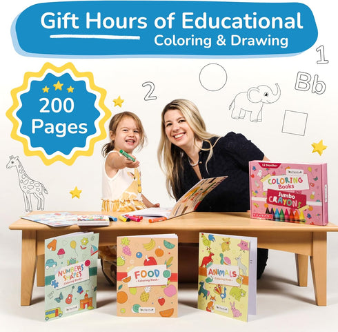 1+,2,3,4 TOYVENTIVE Toddler Coloring Books & Crayons, Toys & Birthday Gifts for Years Old Girls, Toddlers