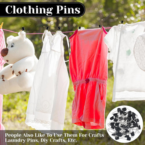 HJZHII 50Pcs 5.5CM Safety Pins for Diaper, Black Plastic Head Cloth Diaper Nappy Pins with Locking Closures Stainless