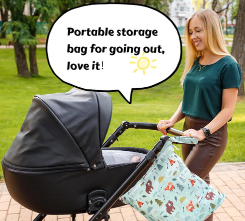 2PCS 14x12In 12x11In Wet Dry Bag for Cloth Diapers, Waterproof Reusable Wet Bag with Zippered Pockets, Washable