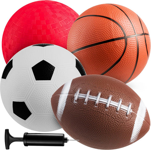 Bedwina Sports Balls for Kids & Toddlers, Pack of 4 Sports Balls Set, Fun Indoor & Outdoor Toys (Hand Pump Included)